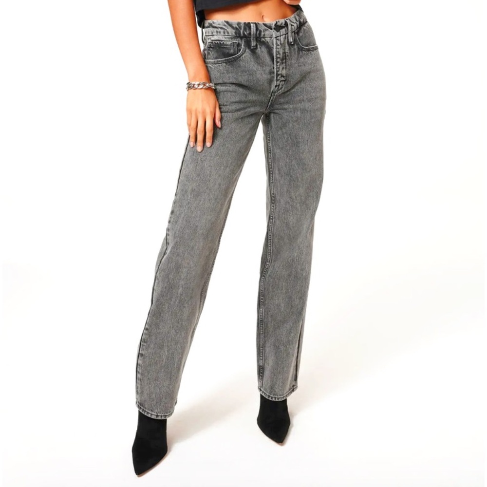 Good American Gray Icon Loose Fit Straight Leg Jeans
